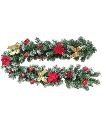 Girlanda MagicHome Vianoce, ozdobená, červená, 180 cm