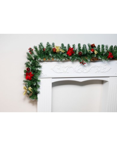 Girlanda MagicHome Vianoce, ozdobená, červená, 180 cm