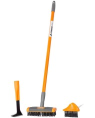 Kefa Strend Pro, čistiaca, na zámkovú dlažbu, 4 dielna sada, s teleskopickou násadou, odstraňovač buriny, kefa 3x10 cm a 6x19 cm