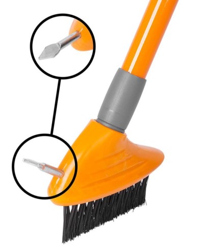 Kefa Strend Pro, čistiaca, na zámkovú dlažbu, 4 dielna sada, s teleskopickou násadou, odstraňovač buriny, kefa 3x10 cm a 6x19 cm